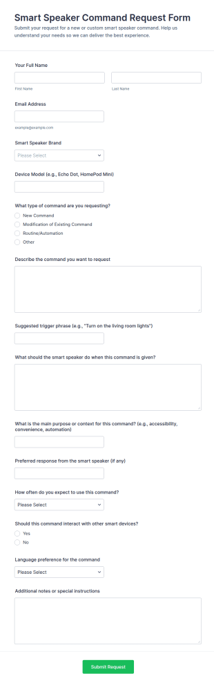 Smart Speaker Command Request Form Template