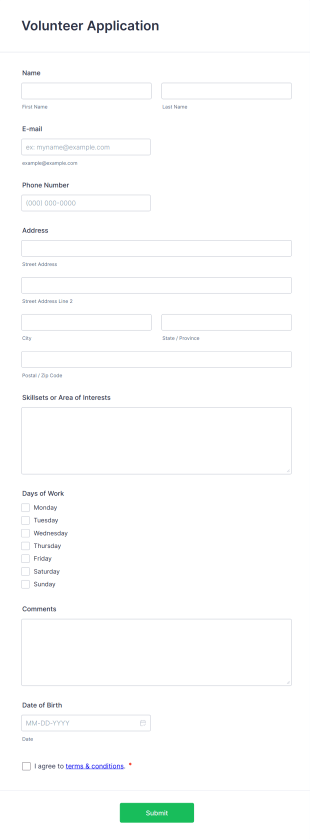 Learning Center Volunteer Application Form Template