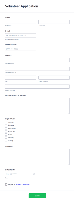 Learning Center Volunteer Application Form Template