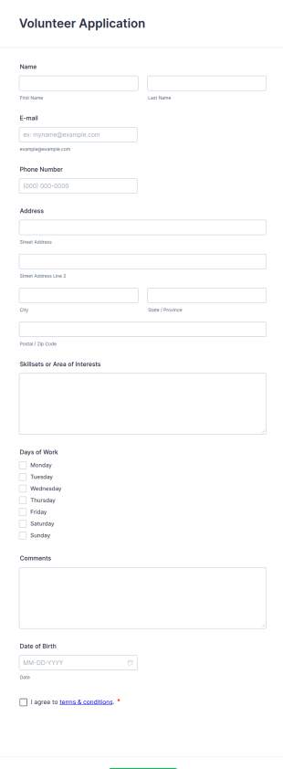 Learning Center Volunteer Application Form Template