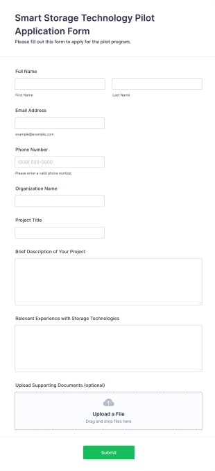 Smart Storage Technology Pilot Application Form Form Template