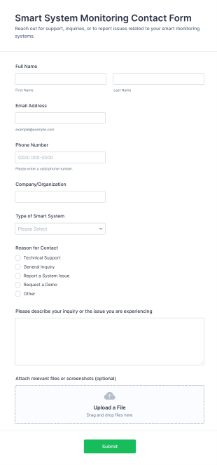 Smart System Monitoring Contact Form Template