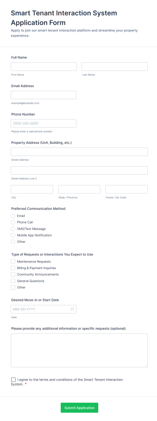 Smart Tenant Interaction System Application Form Template