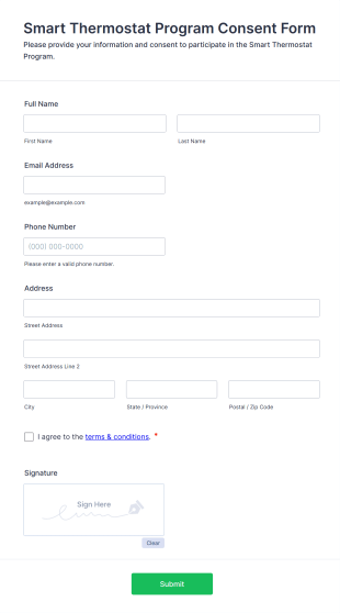 Smart Thermostat Program Consent Form Template