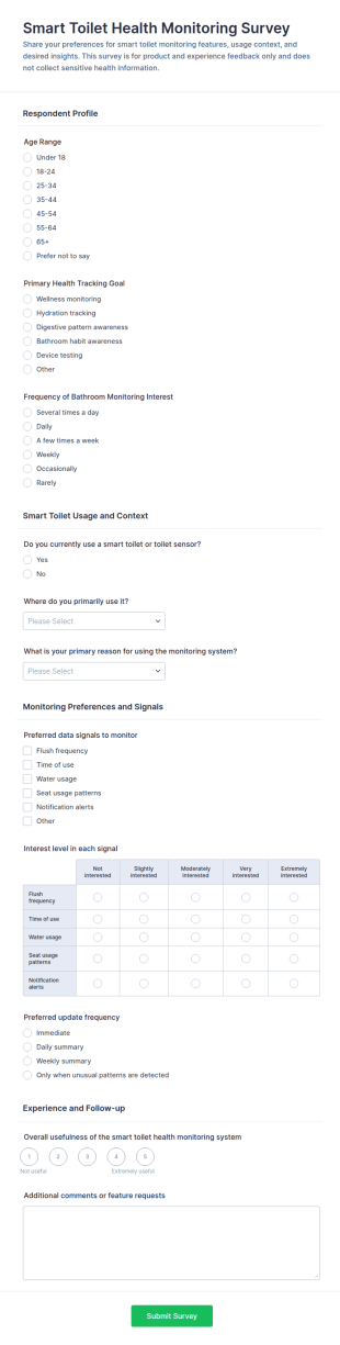 Smart Toilet Health Monitoring Survey Form Template