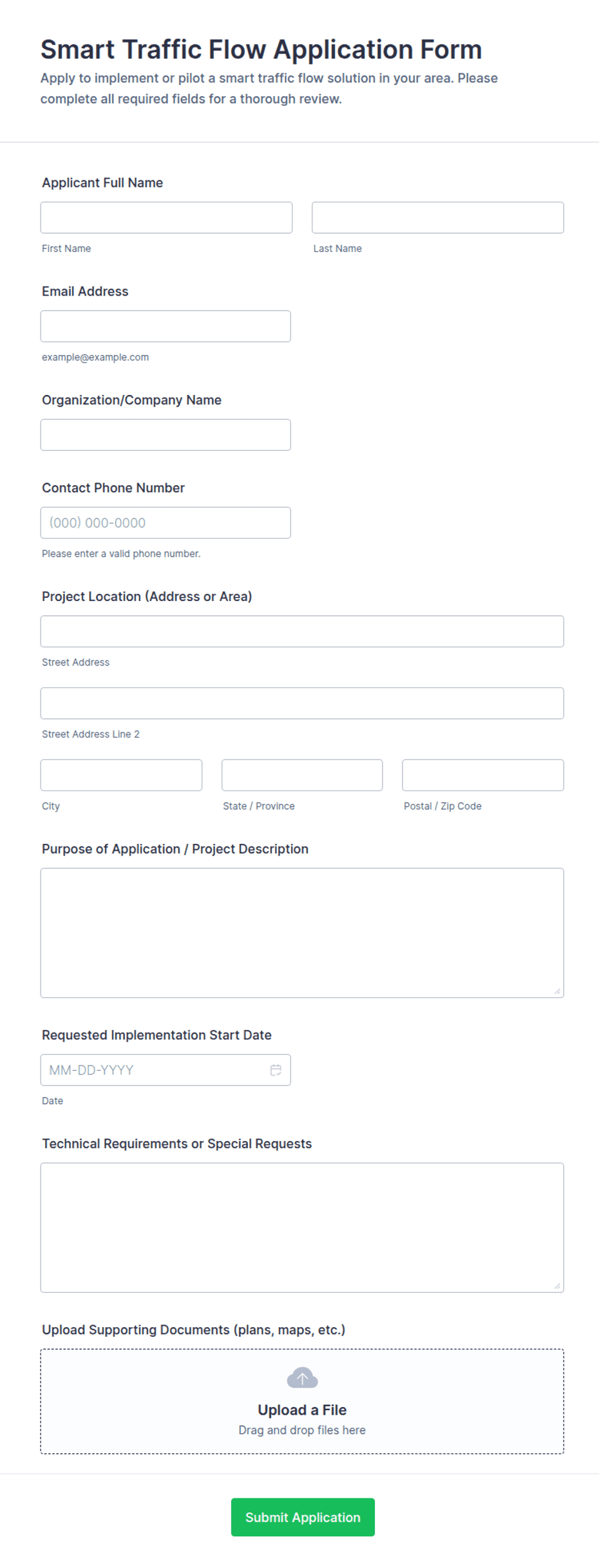 Smart Traffic Flow Application Form Template | Jotform