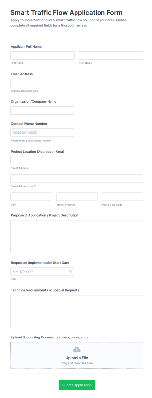 Smart Traffic Flow Application Form Form Template