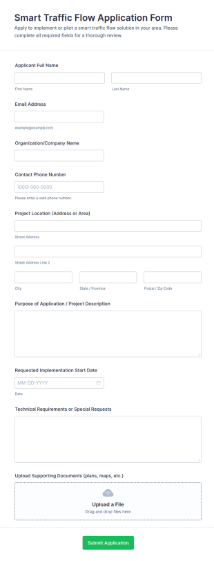 Smart Traffic Flow Application Form Template