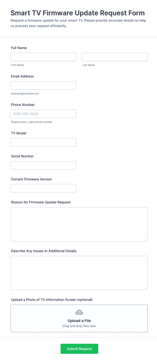 Smart TV Firmware Update Request Form Template