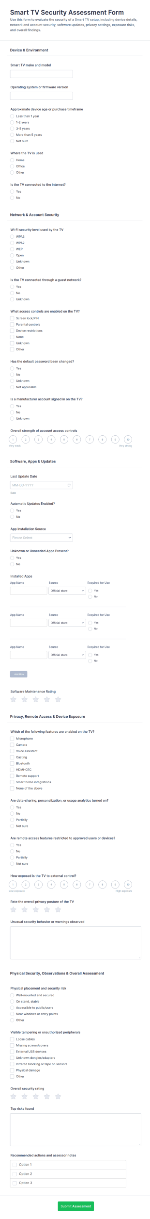 Smart TV Security Assessment Form Template
