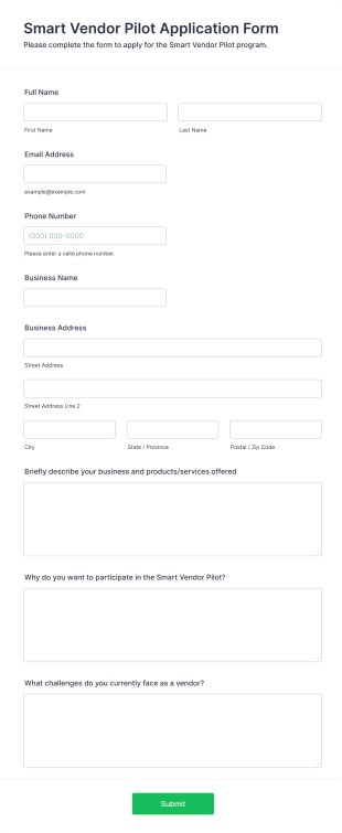 Smart Vendor Pilot Application Form Template