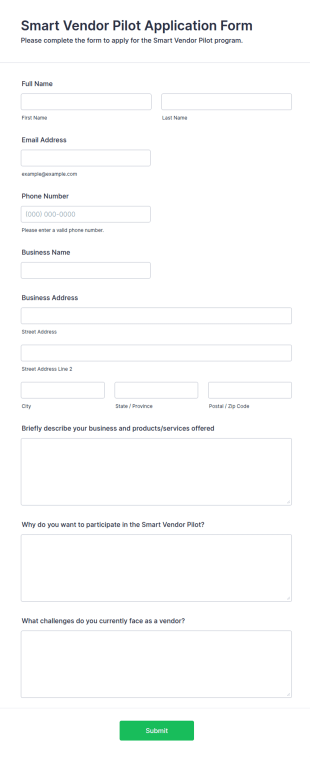 Smart Vendor Pilot Application Form Template
