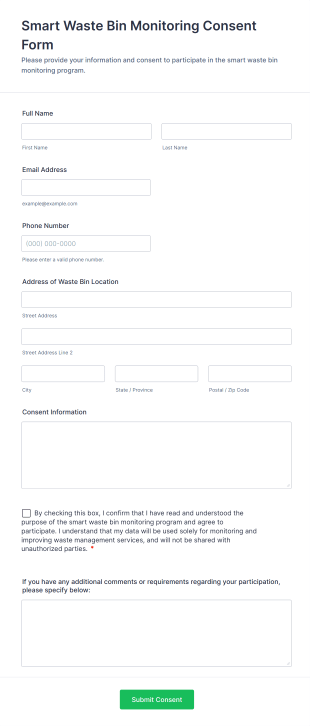 Smart Waste Bin Monitoring Consent Form Template