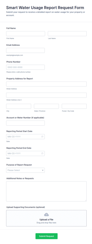 Smart Water Usage Report Request Form Template