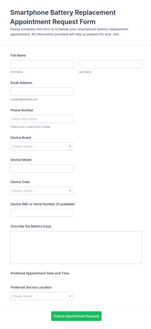 Smartphone Battery Replacement Appointment Request Form Template