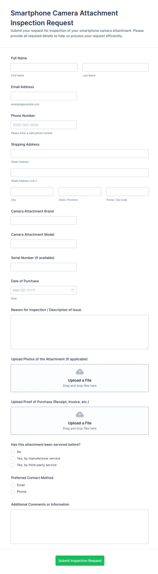 Smartphone Camera Attachment Inspection Request Form Template