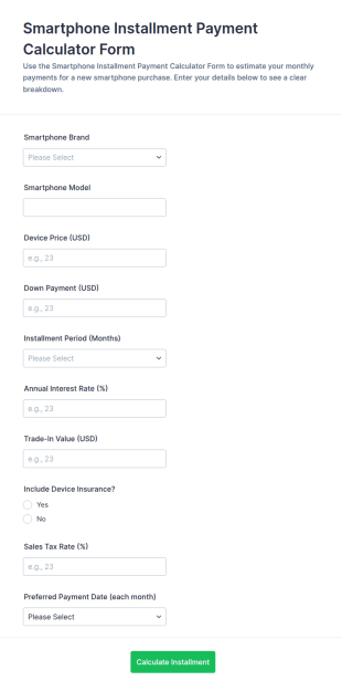 Smartphone Installment Payment Calculator Form Template