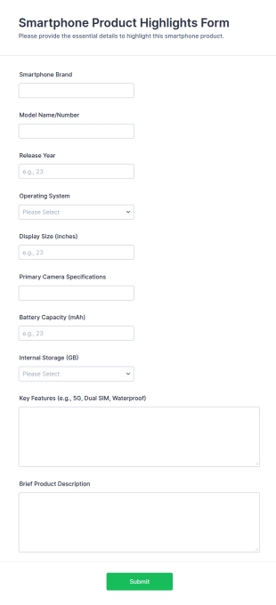 Smartphone Product Highlights Form Template