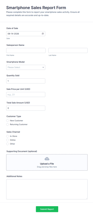 Smartphone Sales Report Form Template