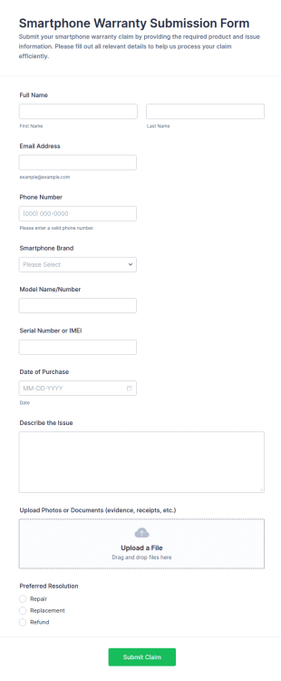 Smartphone Warranty Submission Form Template