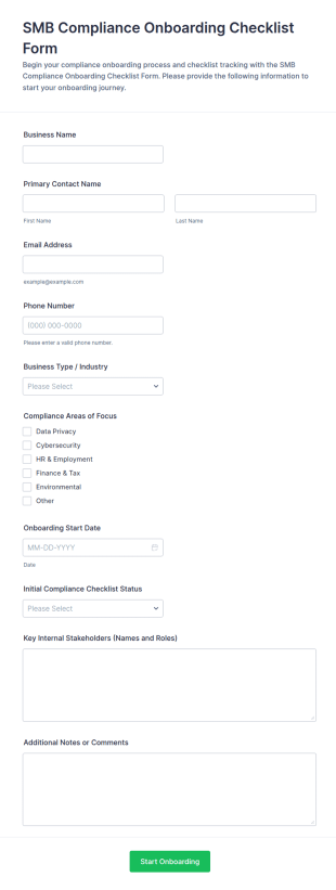 SMB Compliance Onboarding Checklist Form Template