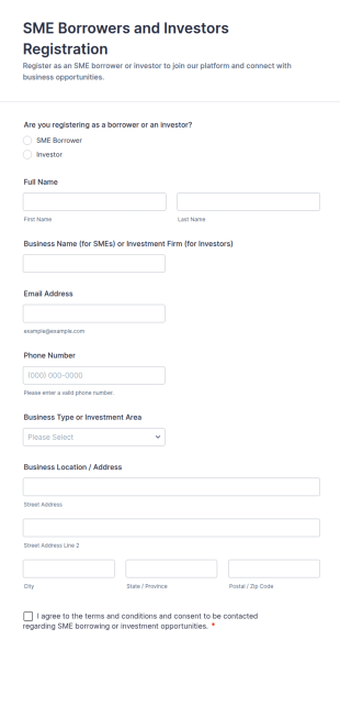SME Borrowers And Investors Registration Form Template