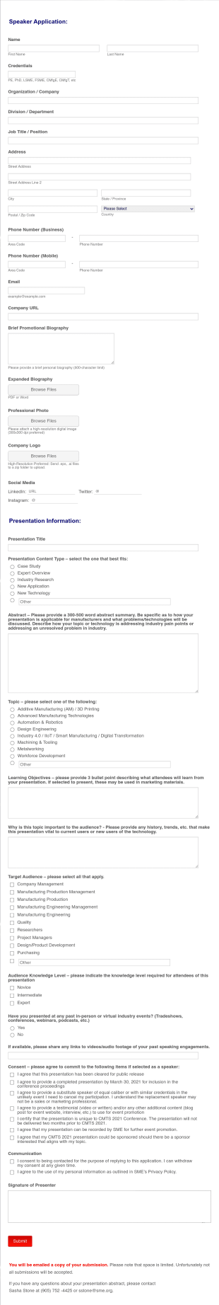 SME Executive Committee Sample Form Template