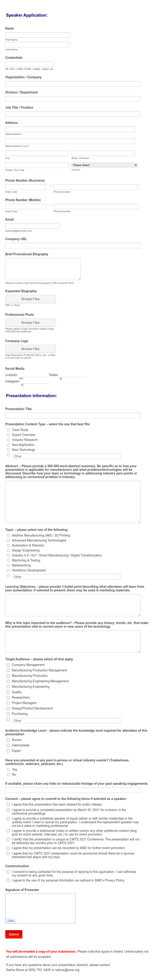 SME Executive Committee Sample Form Template