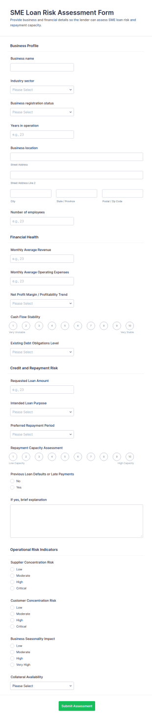 SME Loan Risk Assessment Form Template