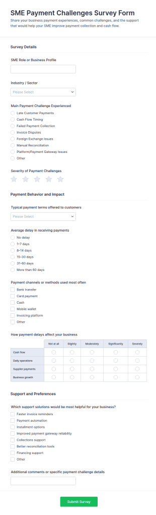 SME Payment Challenges Survey Form Template
