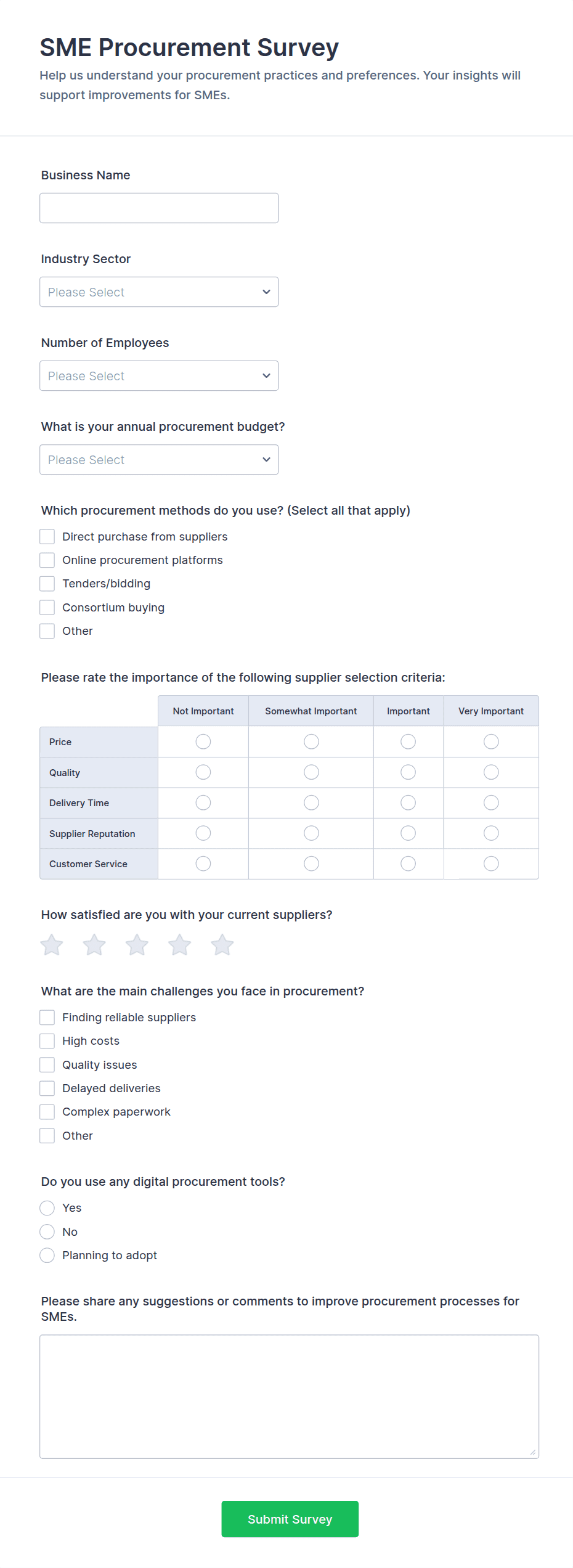 SME Procurement Survey Form Template | Jotform