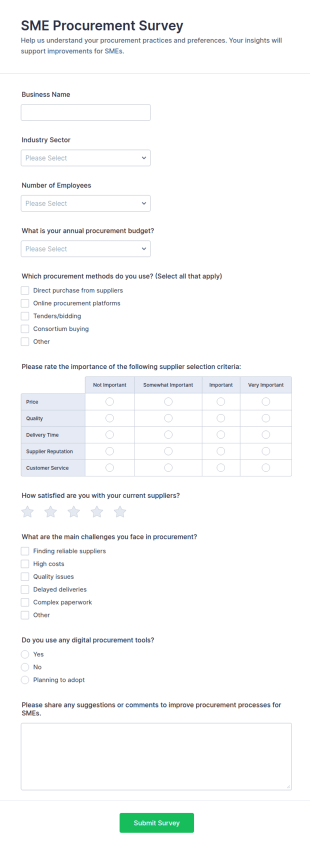 SME Procurement Survey Form Template