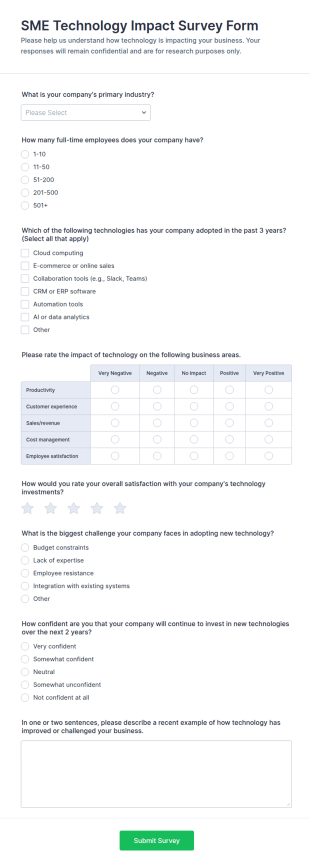 SME Technology Impact Survey Form Template