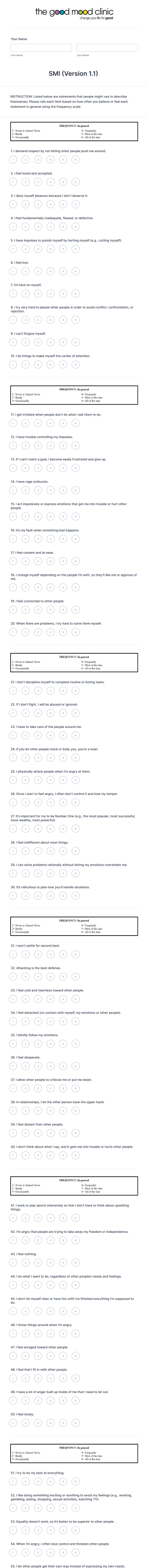 Emotional And Behavioral Self Assessment Form Template