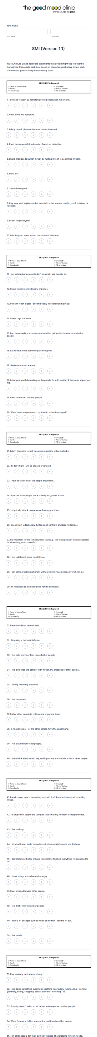Emotional And Behavioral Self Assessment Form Template