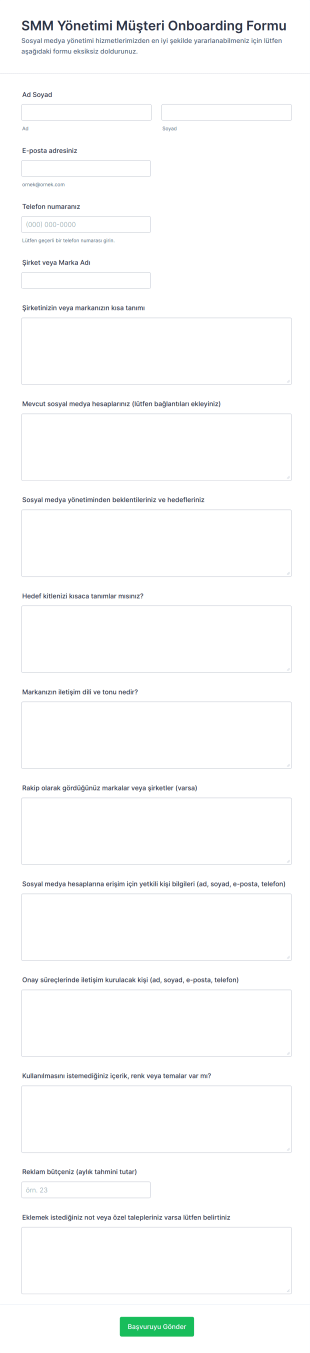 Sosyal Medya Yönetimi Müşteri Elde Etme Form Şablonu