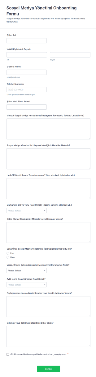 Sosyal Medya Yönetimi Müşteri Elde Etme Form Şablonu