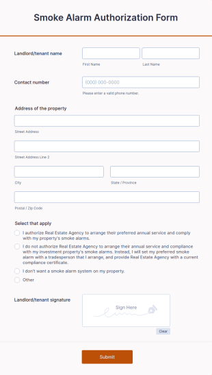 Smoke Alarm Authorization Form Template