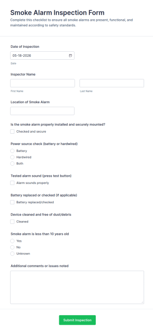 Smoke Alarm Inspection Checklist Form Template