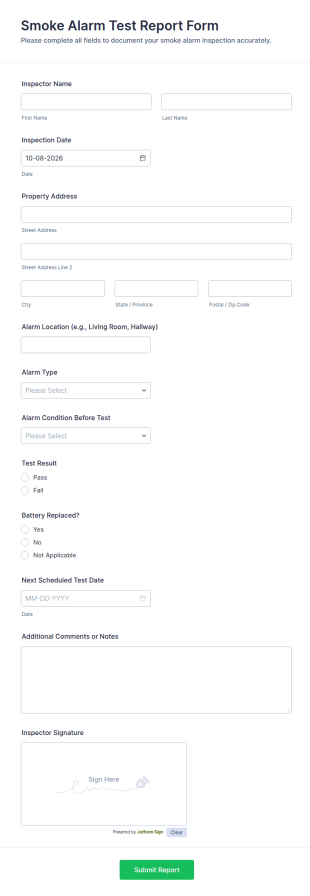 Smoke Alarm Test Report Form Template