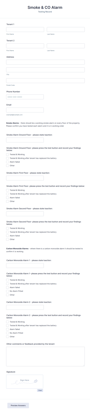 Residential Alarm Safety Inspection Tenant Verification Form Template