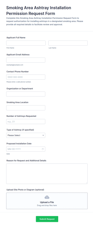 Smoking Area Ashtray Installation Permission Request Form Template