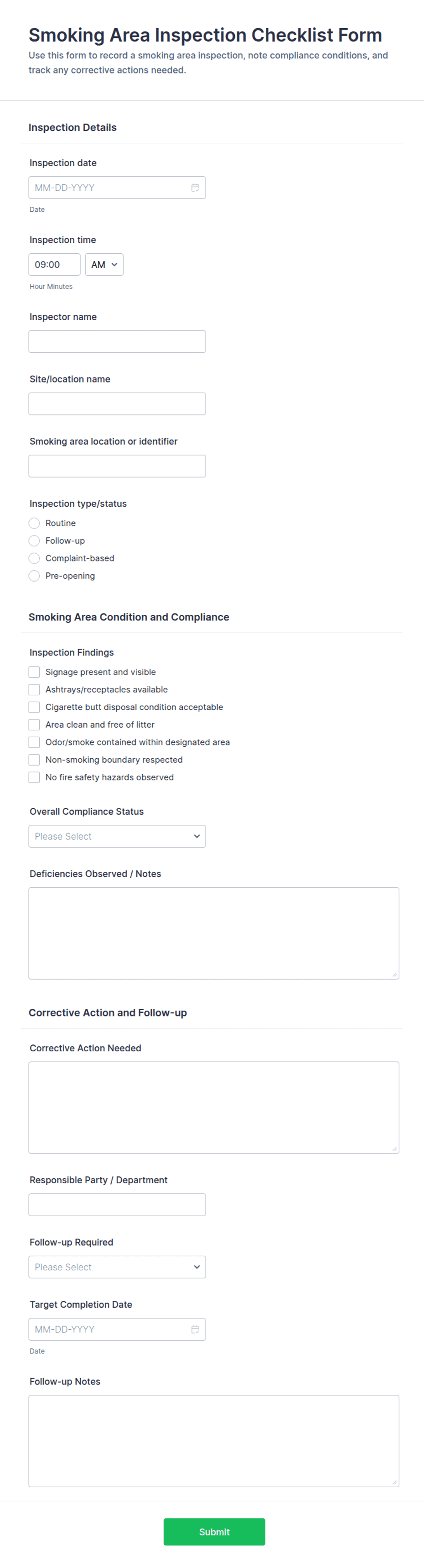 Smoking Area Inspection Checklist Form Template | Jotform