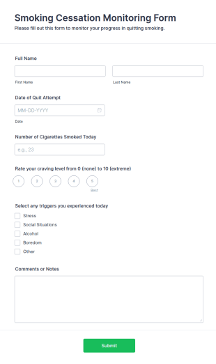 Smoking Cessation Monitoring Form Template