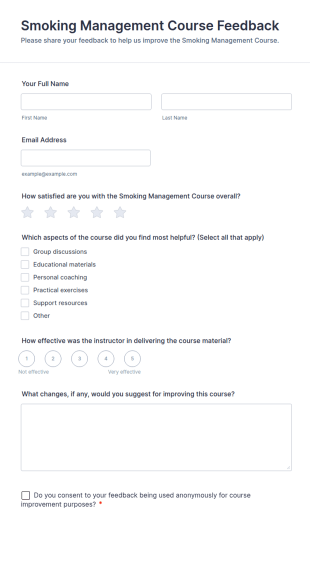 Smoking Management Course Feedback Form Template