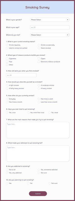 Smoking Survey Form Template