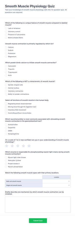 Smooth Muscle Physiology Quiz Form Template