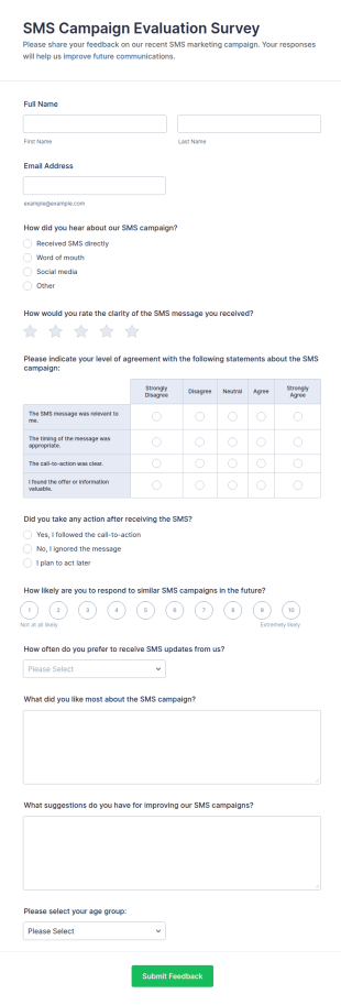 SMS Campaign Evaluation Survey Form Template