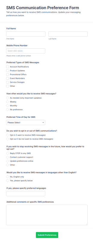 SMS Communication Preference Form Template