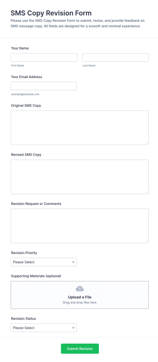 SMS Copy Revision Form Template